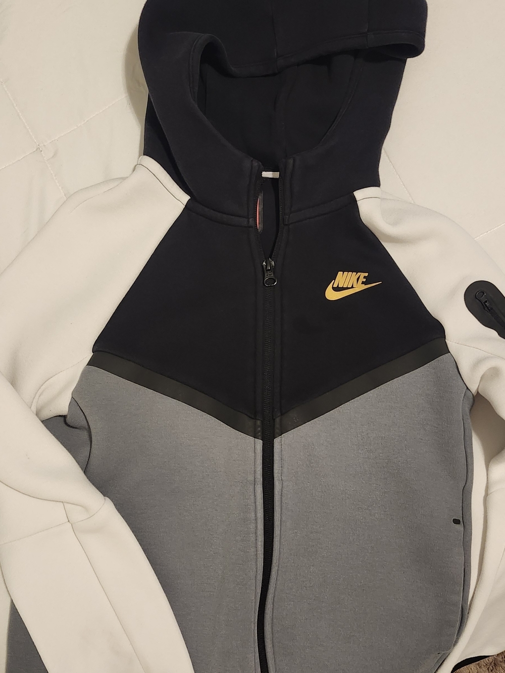 Nike Colorblock Zip Hoodie in Black, Gray & White with Yellow Swoosh